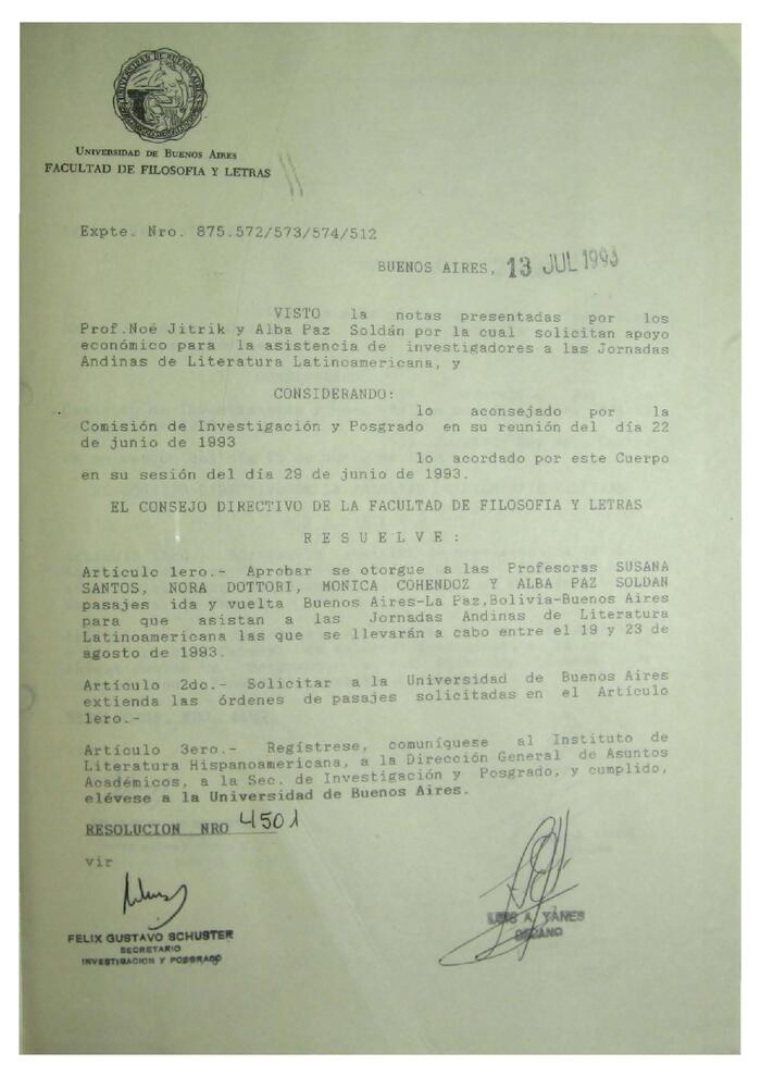 Libro de Resoluciones del Consejo Directivo del 13 de julio al 26 de octubre de 1993. (Res. 4501-4800)