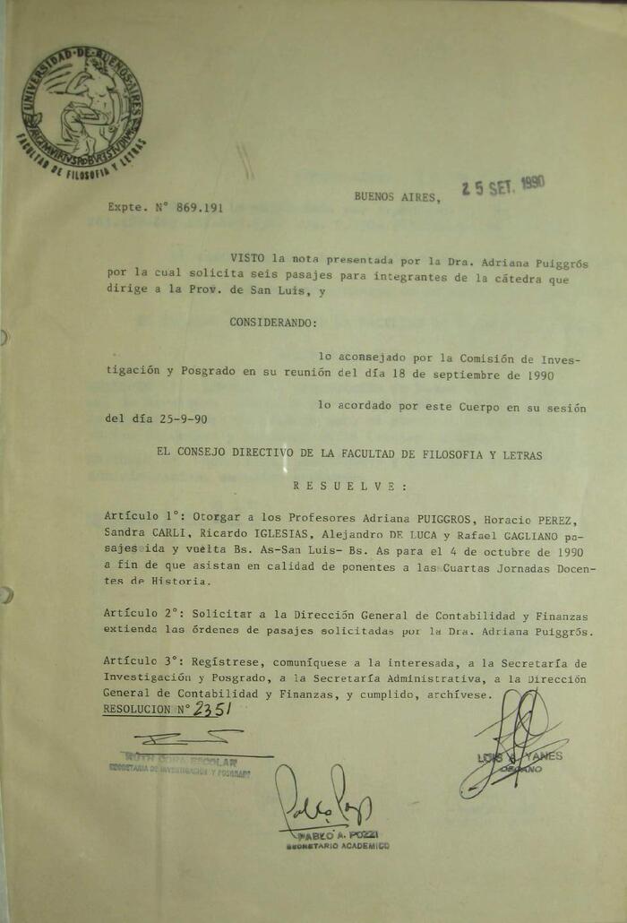 Libro de Resoluciones del Consejo Directivo de septiembre a diciembre de 1990. (Res. 2351-2550)
