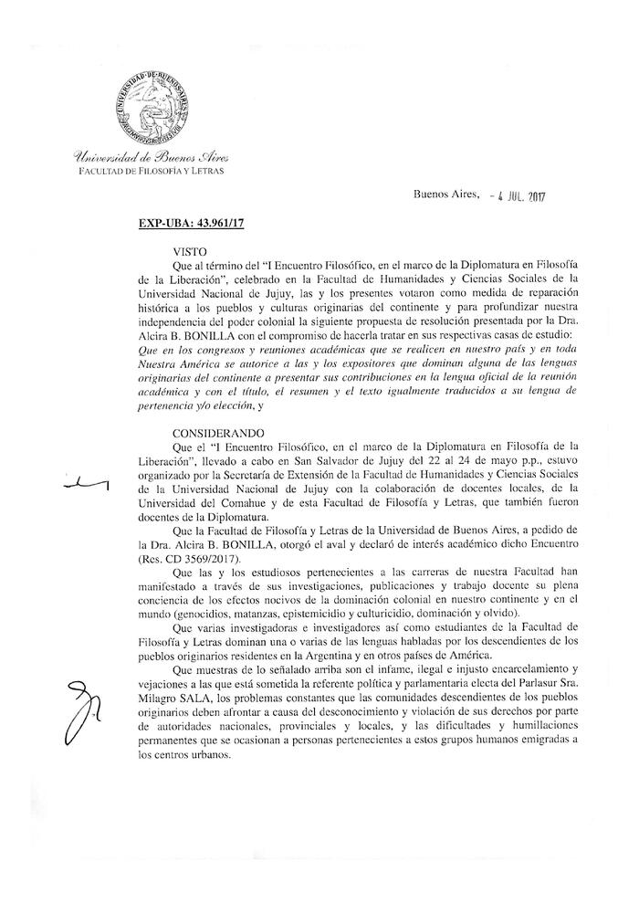 Resolución n°3829 del Consejo Directivo del día 4 de julio de 2017.