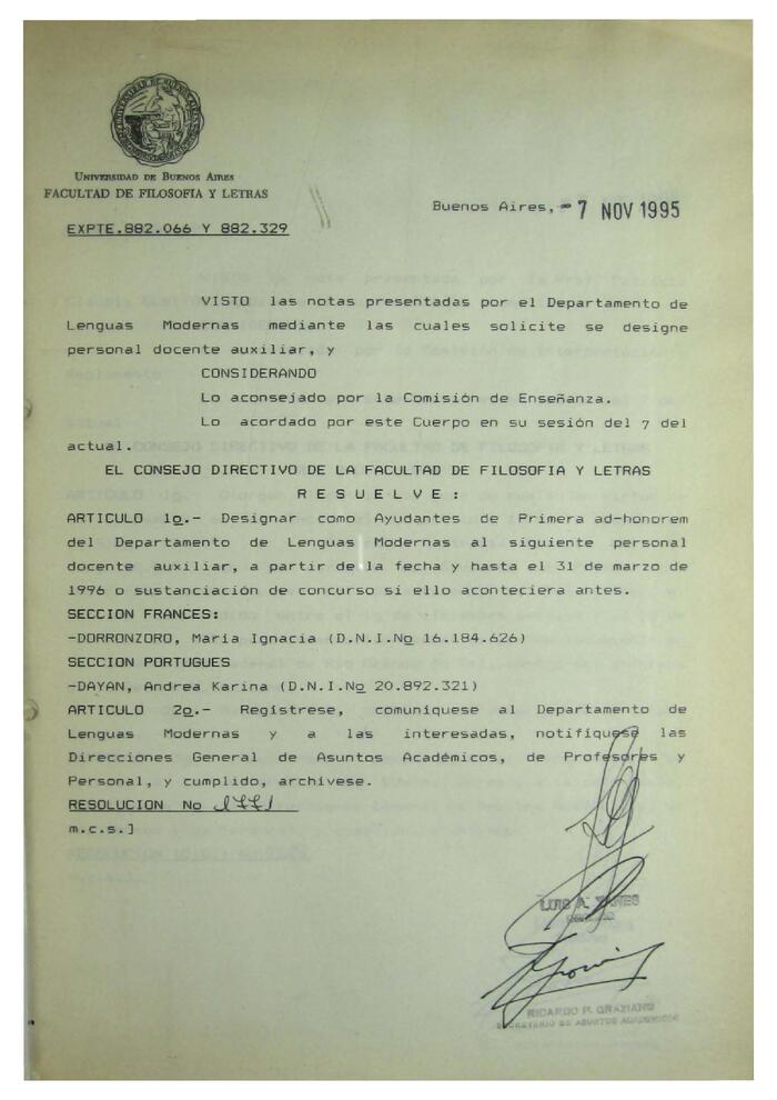 Libro de Resoluciones del Consejo Directivo de noviembre a diciembre de 1995. (Res. 1771-1960)  