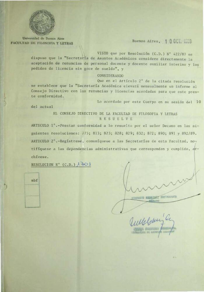 Libro de Resoluciones del Consejo Directivo de octubre de 1989 a abril de 1990. (Res. 1701-1900)