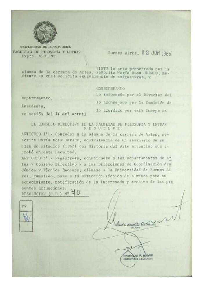 Resolución n°70 del Consejo Directivo del día 12 de junio de 1986.