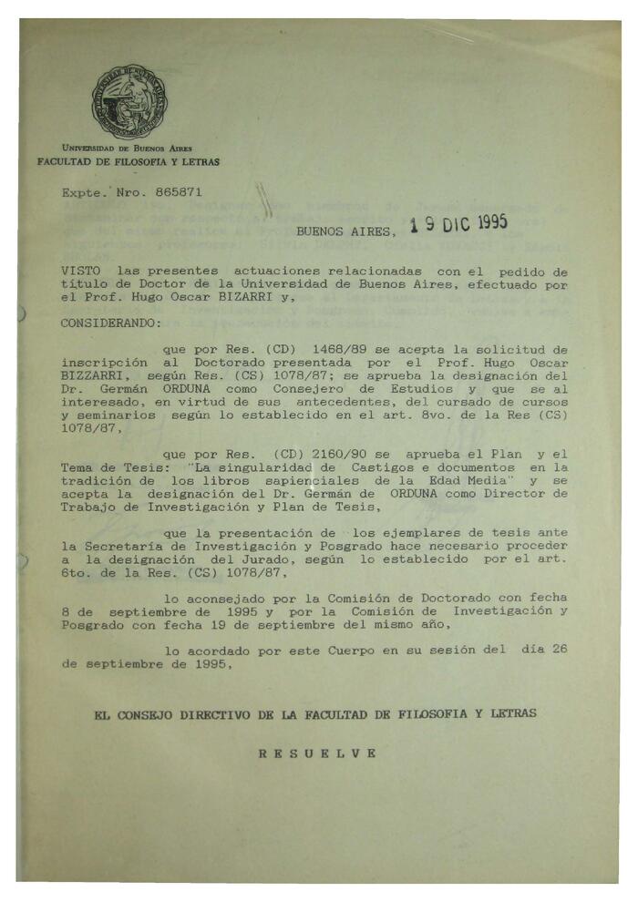Libro de Resoluciones del Consejo Directivo de septiembre a noviembre de 1995. (Res. 1961-2123).