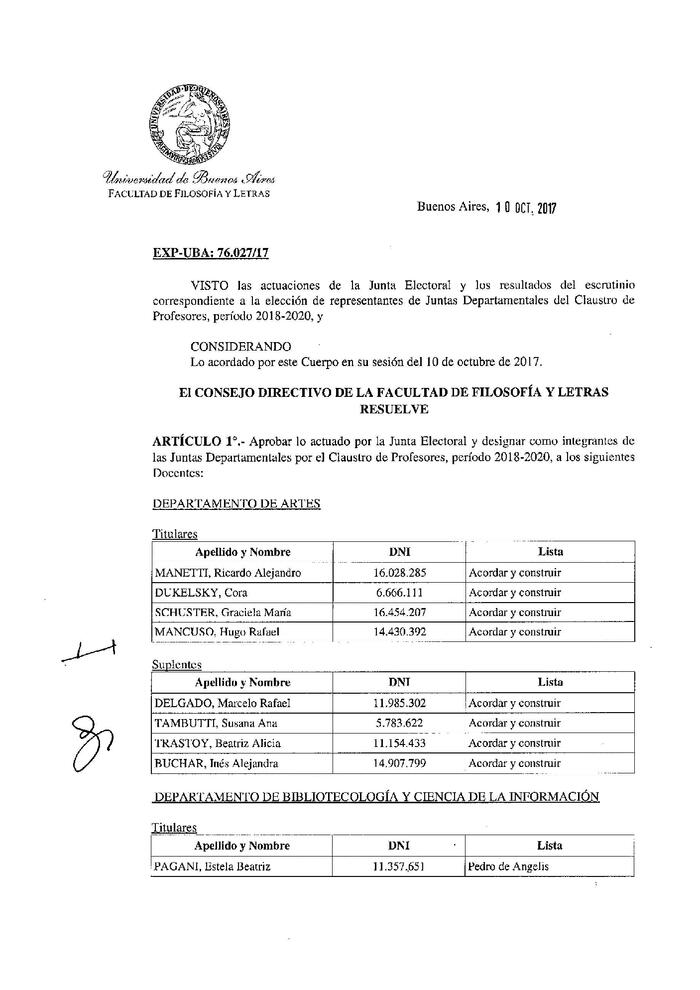 Resolución n°4123 del Consejo Directivo del día 10 de octubre de 2017.