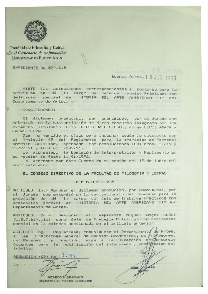 Libro de Resoluciones del Consejo Directivo de junio a agosto de 1996. (Res. 2648-2837) 