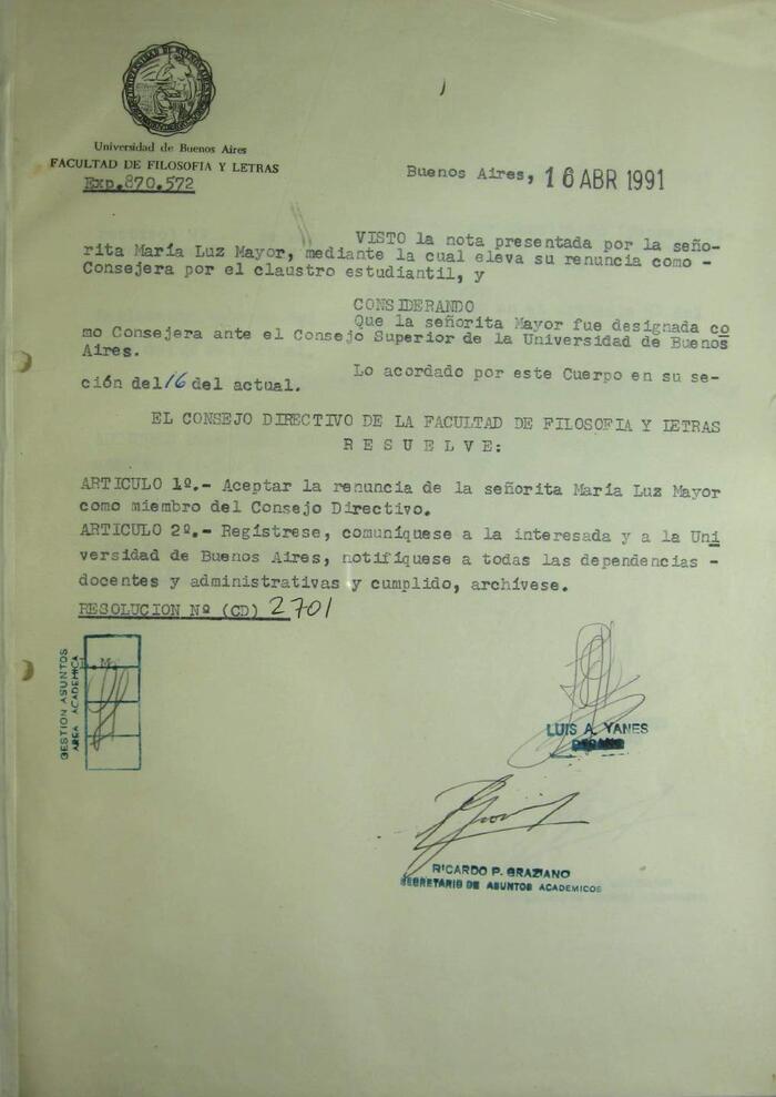 Libro de Resoluciones del Consejo Directivo de abril a julio de 1991. (Res. 2701-2900)