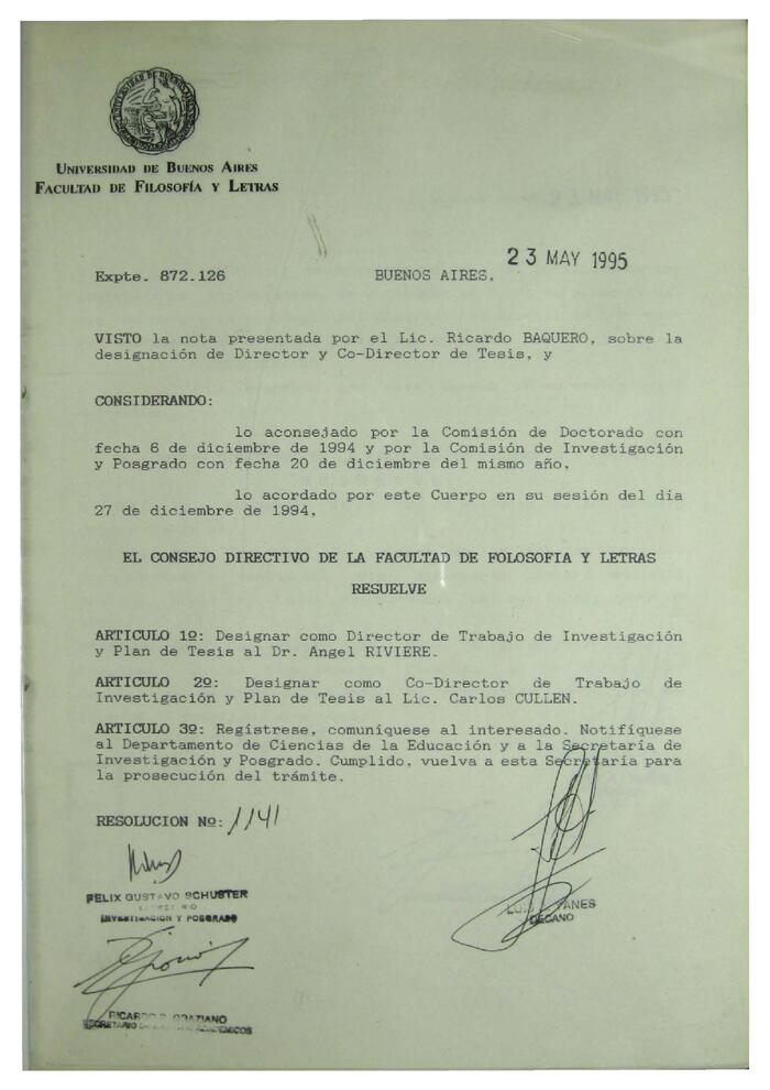 Libro de Resoluciones del Consejo Directivo de mayo a julio de 1995. (Res. 1141-1350)