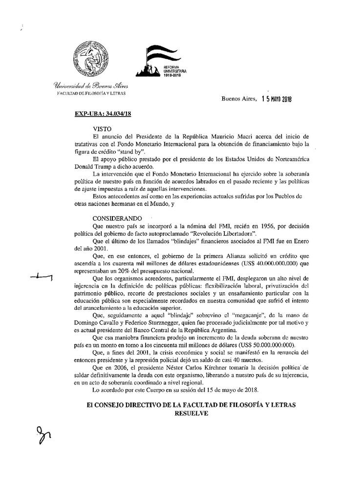 Resolución n°349 del Consejo Directivo del día 15 de mayo de 2018.