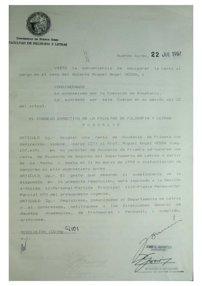 Libro de Resoluciones del Consejo Directivo de julio a septiembre de 1997. (Res. 4101-4350)