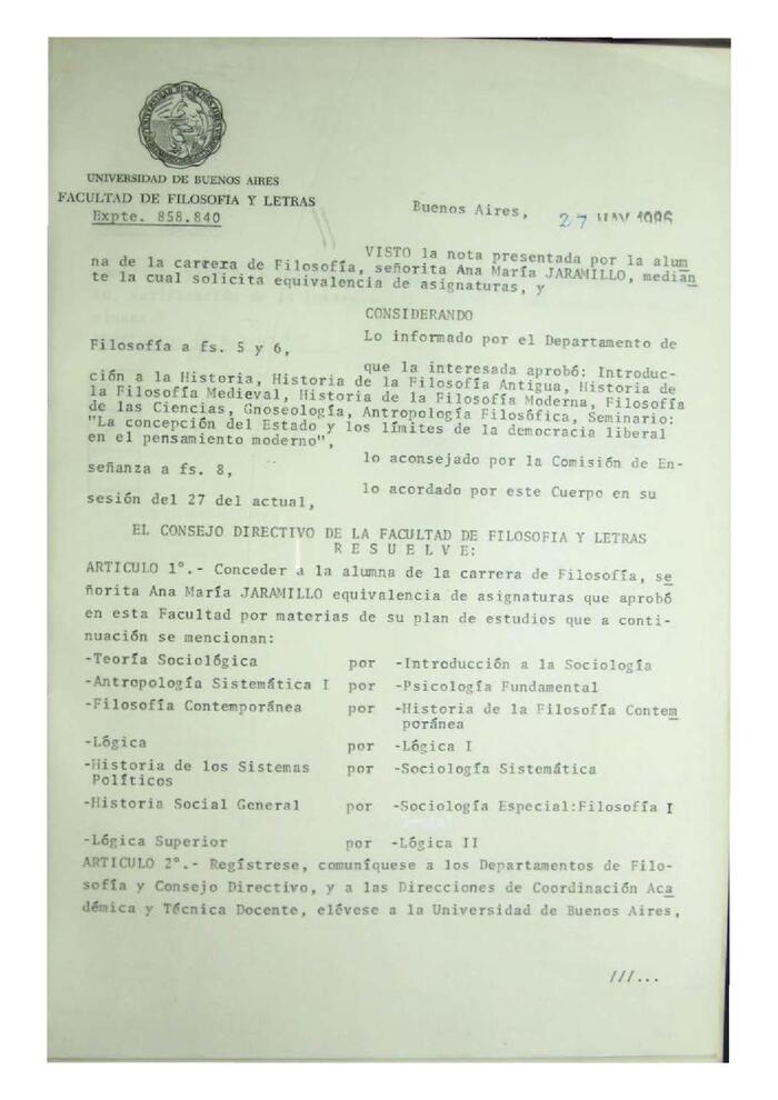 Resolución n°41 del Consejo Directivo del día 27 de mayo de 1986.